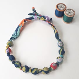 Teal Orange Yellow Green Pale Turquoise Liberty Print Fabric Necklace - Pavilion