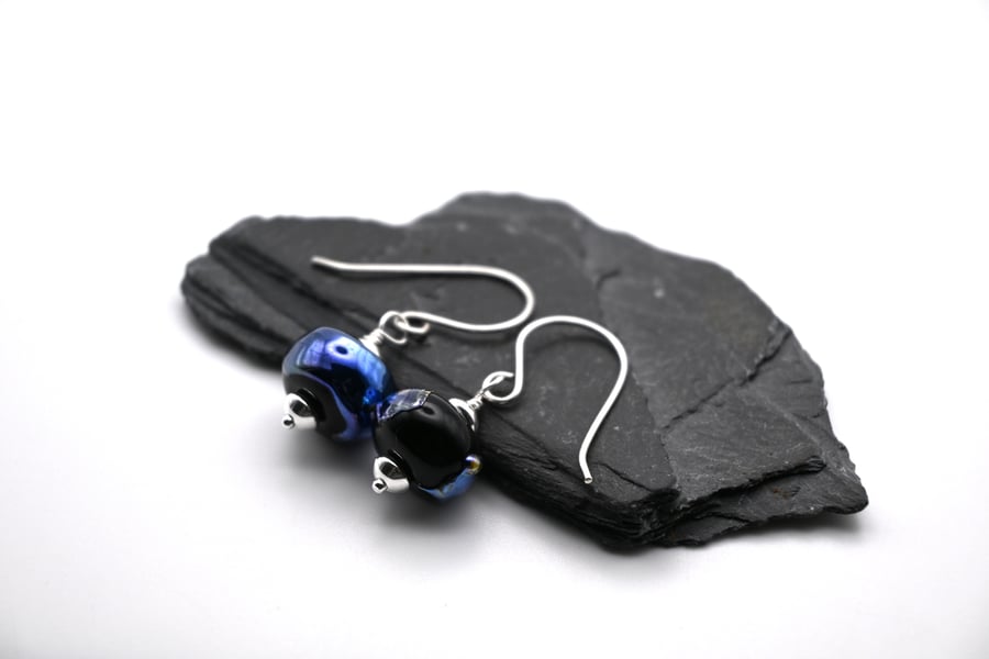 black and silver shard lampwork glass earrings