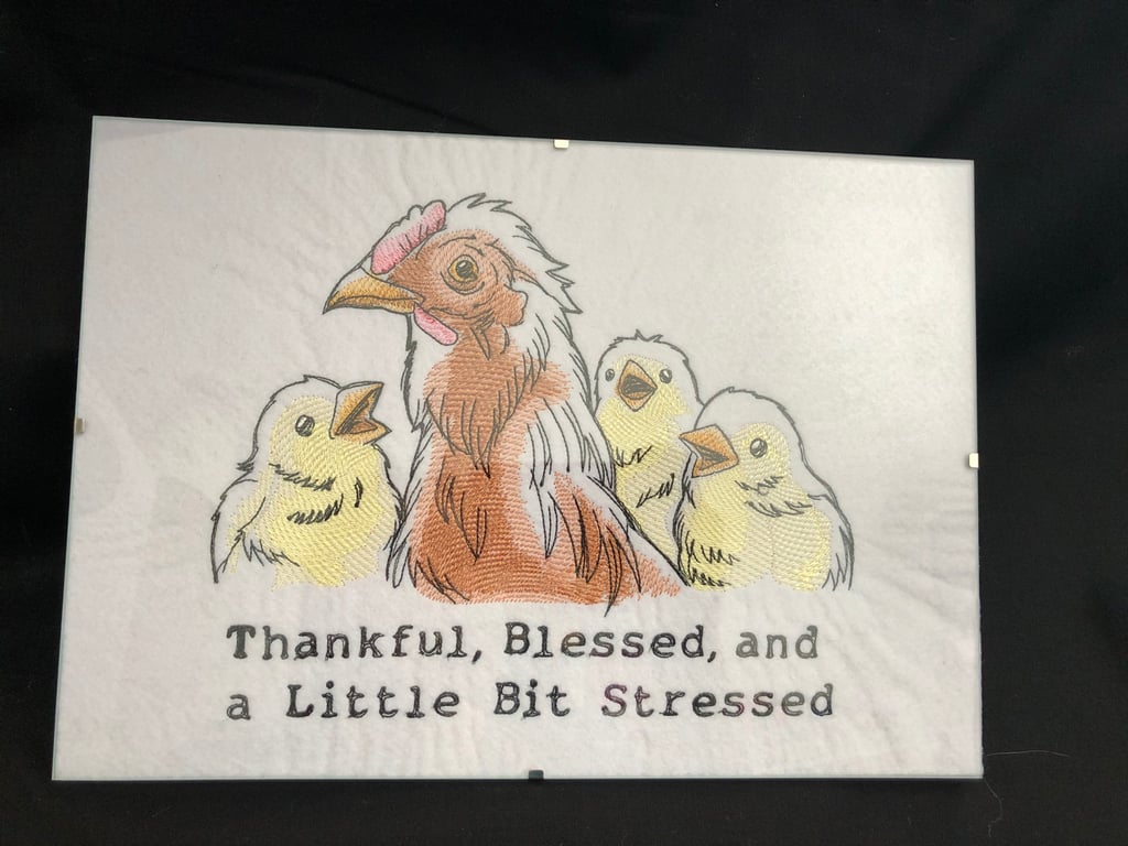Framed Embroidered Chicken Design