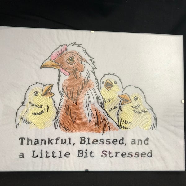 Framed Embroidered Chicken Design