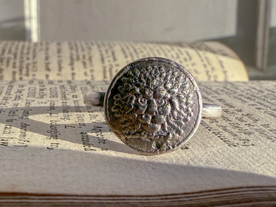 Sterling Silver Lion Head Livery Button Ring - Recycled Silver - Mudlarking Ring
