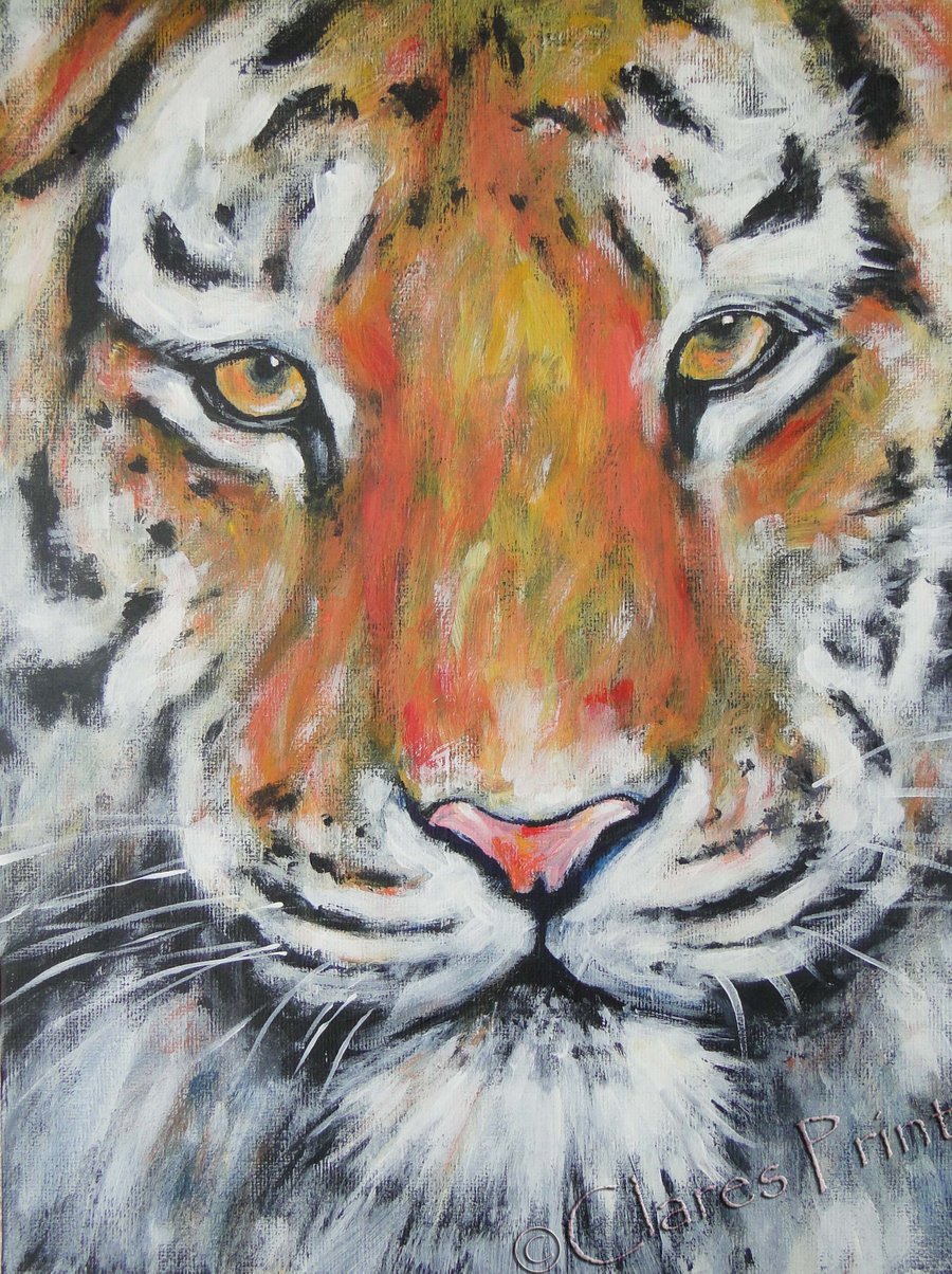 Cat painting Tiger Original Acrylic Painting on Canvas OOAK Art
