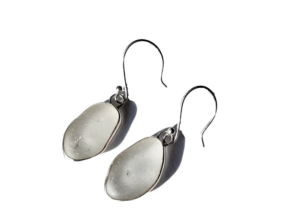 White Seaglass Dangly Earrings in Fine Silver & Recycled Sterling Silver