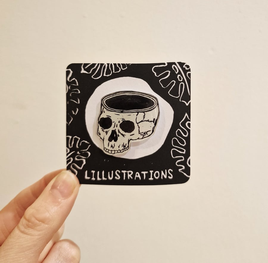 Mindless Skull Lino Printed Pin Badge