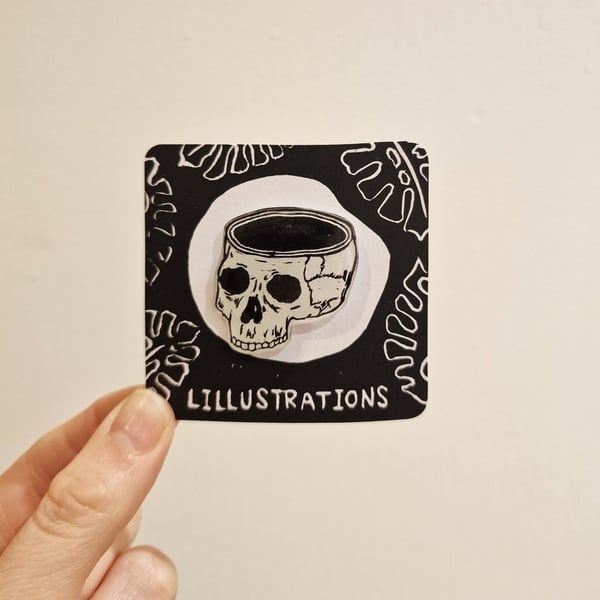 Mindless Skull Lino Printed Pin Badge