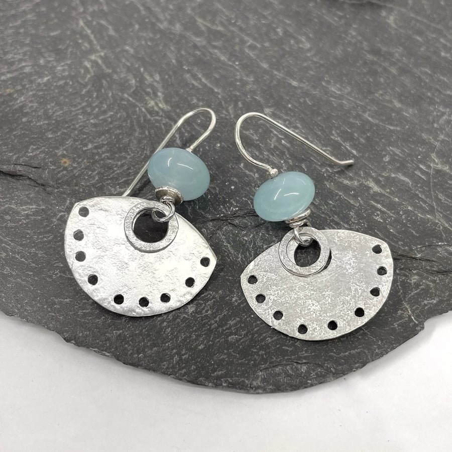 Silver drop earrings with light blue aquamarine beads