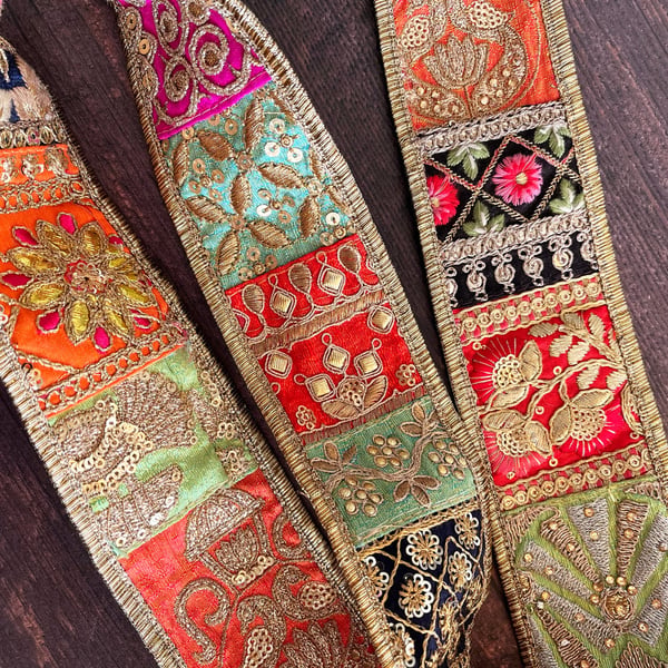 Indian embroidered patchwork trim, gift for crafter, pretty trimming, sequins