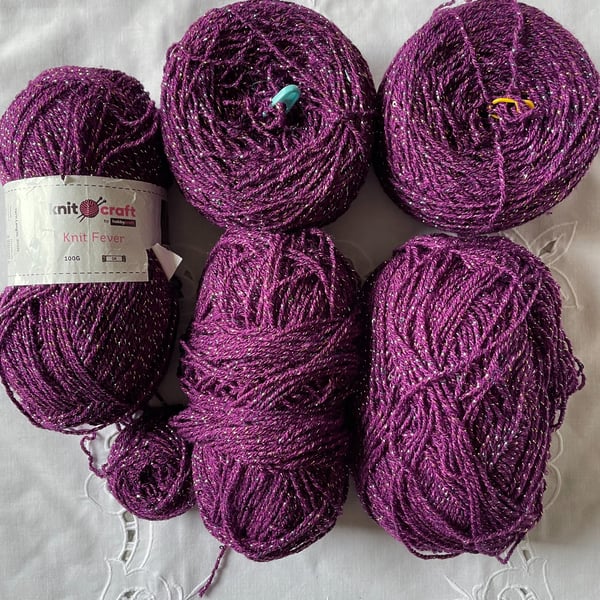 Knit Craft Knit fever Purple Sparkle DK Yarn Bundle Approx 500g Knitting crochet