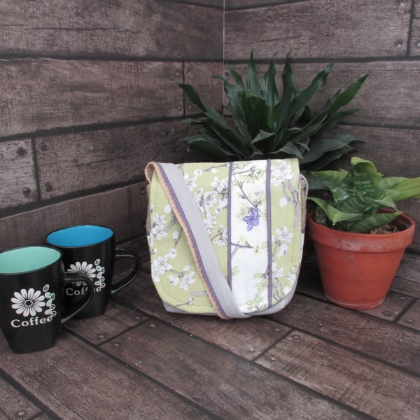 Upcycled Coffee Sack - Mini Shoulder Bag - Green and white pattern