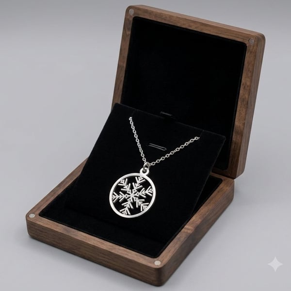 Sterling Silver Snowflake Circle Pendant Necklace Jewellery Gift