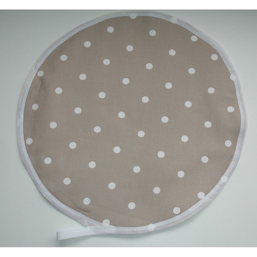 Aga Hob Lid Mat Pad Hat Round Cover Surface Saver Taupe Brown White Polka Dots