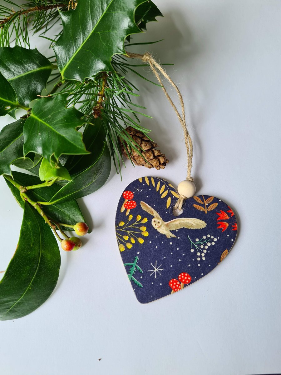 Wooden decoupage Christmas woodland owl hanging decoration decor letterbox gift