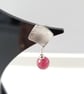 Sterling Silver Textured Square Earrings With Raspberry Quartz Drops  - Image 2