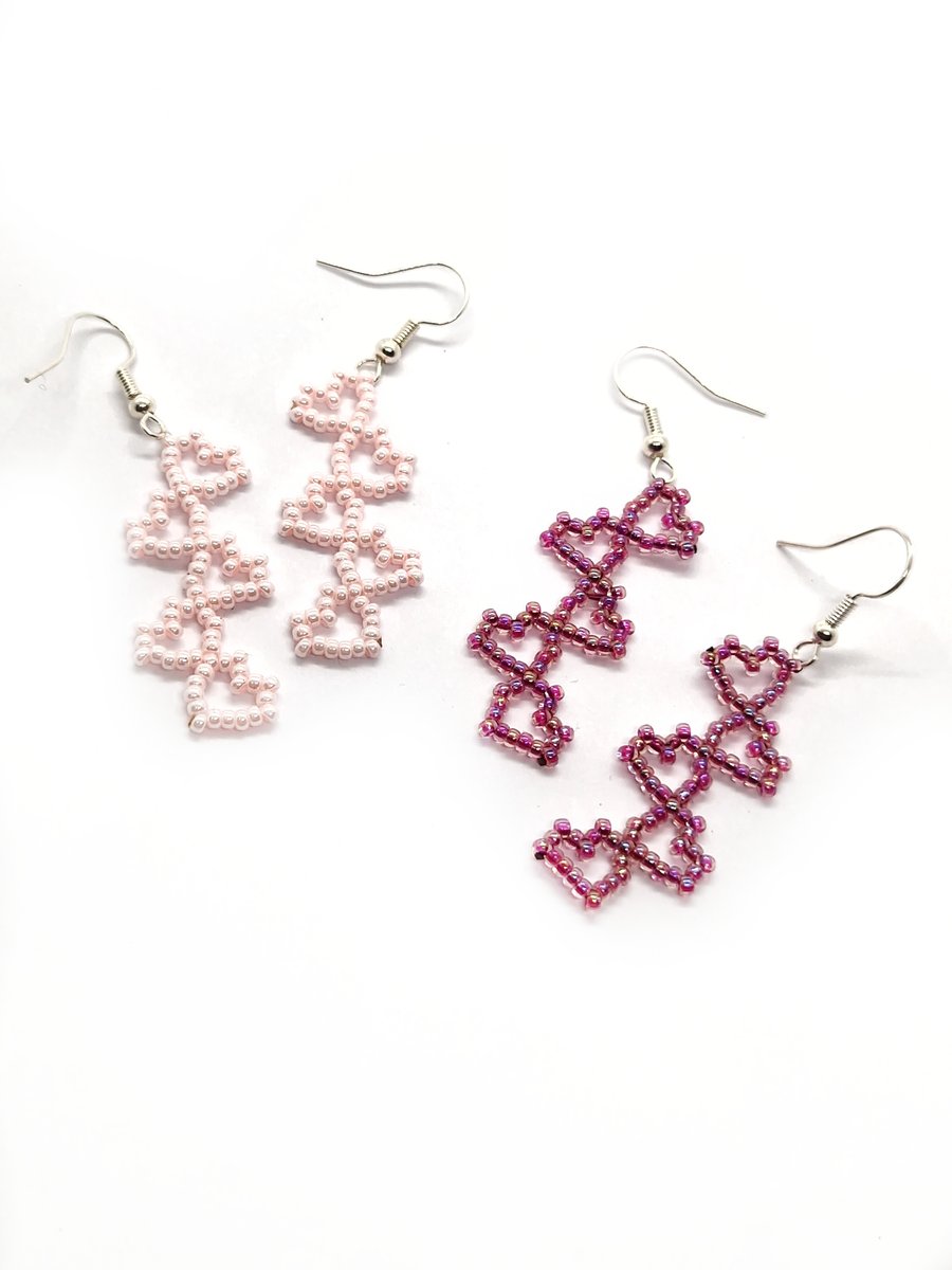 Love heart motif beaded dangle earrings
