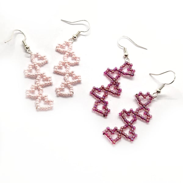 Love heart motif beaded dangle earrings