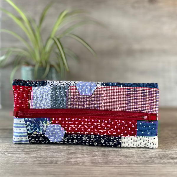 Hand Embroidered Patchwork Zipped Case Pouch 