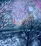 Beyond the Woodland Edge, mounted original mixed media painting - Image 3