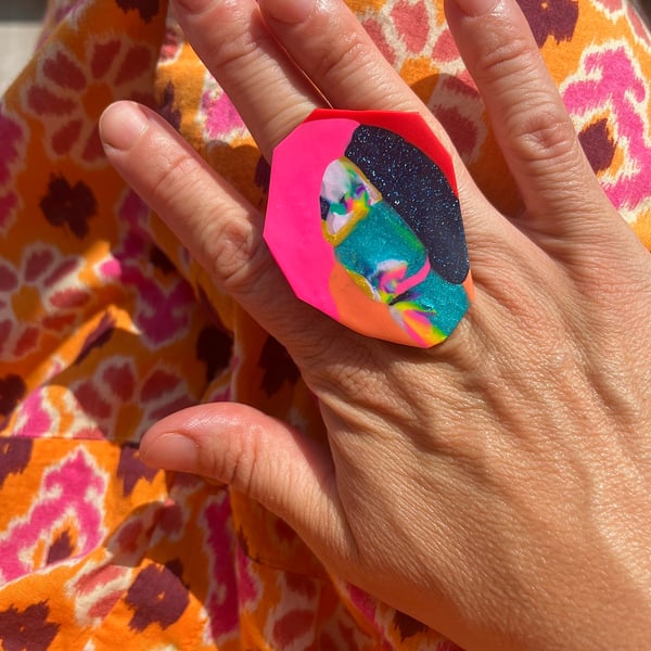 Giant adjustable irregular cocktail ring