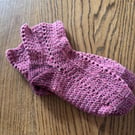 Pair of crochet cosy socks in raspberry and burgundy size 6