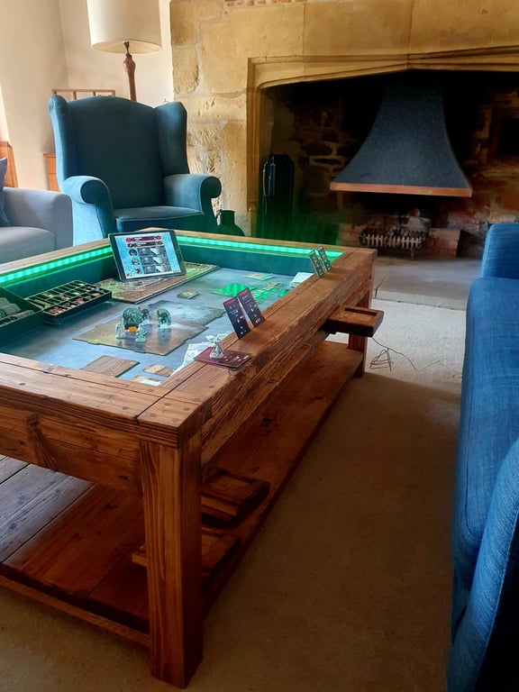 Bespoke Coffee Gaming Table with LED Lights, Card Slots & Gaming Rail Perfect fo