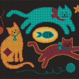 081B - Rustic Version - Playful Kittens Chasing Wool - Cross Stitch Pattern