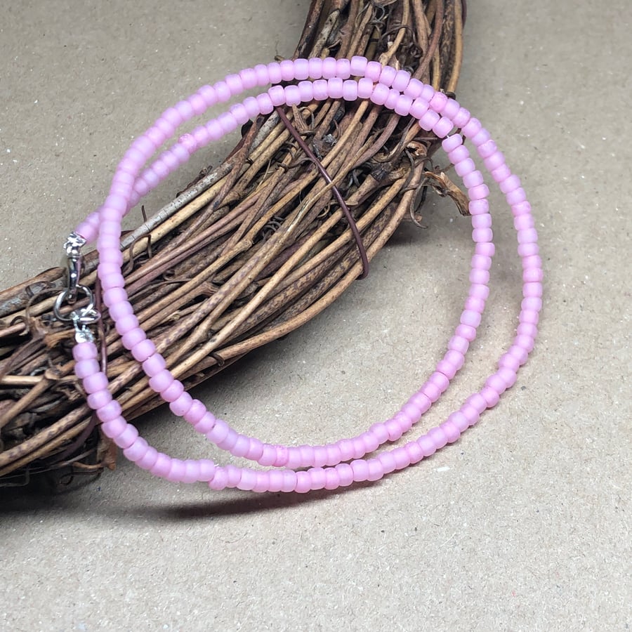 Matt pink glass beaded choker necklace