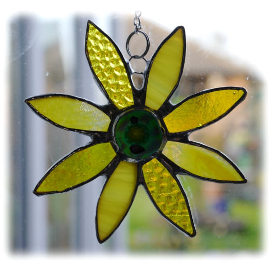 Sunflower Suncatcher Handmade Stained Glass Flower Fused