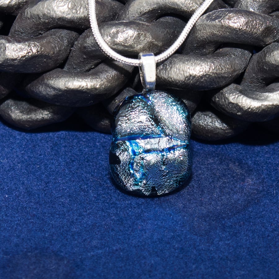 Silver & Blue Dichroic Glass Pendant - 1078