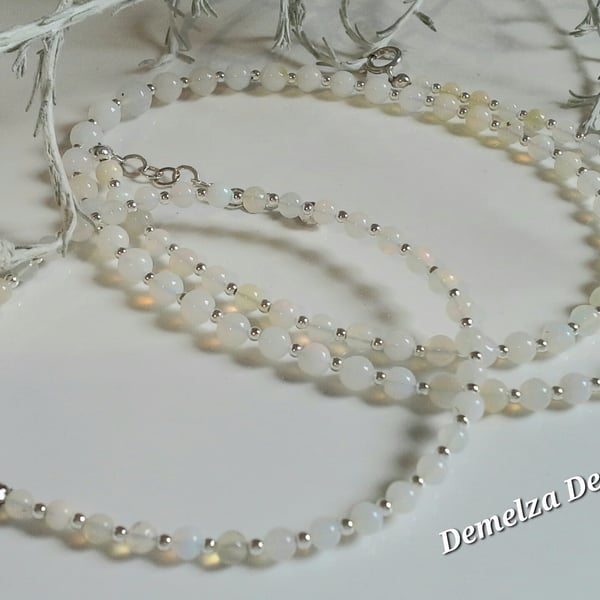 Femanine Dainty Ethopian Wello Opal Necklace & Bracelet Set Sterling Silver