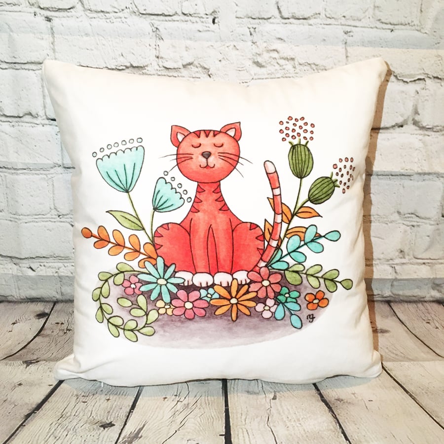 Floral Cat Cushion Cover - Soft Cushion Cover - Cushion