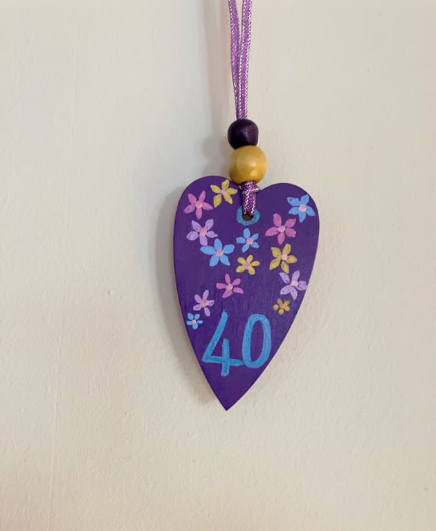 Hand painted 40th birthday heart 