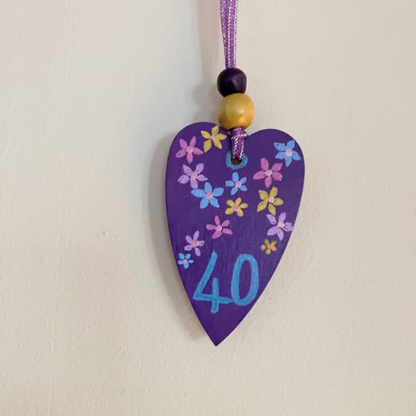 Hand painted 40th birthday heart 