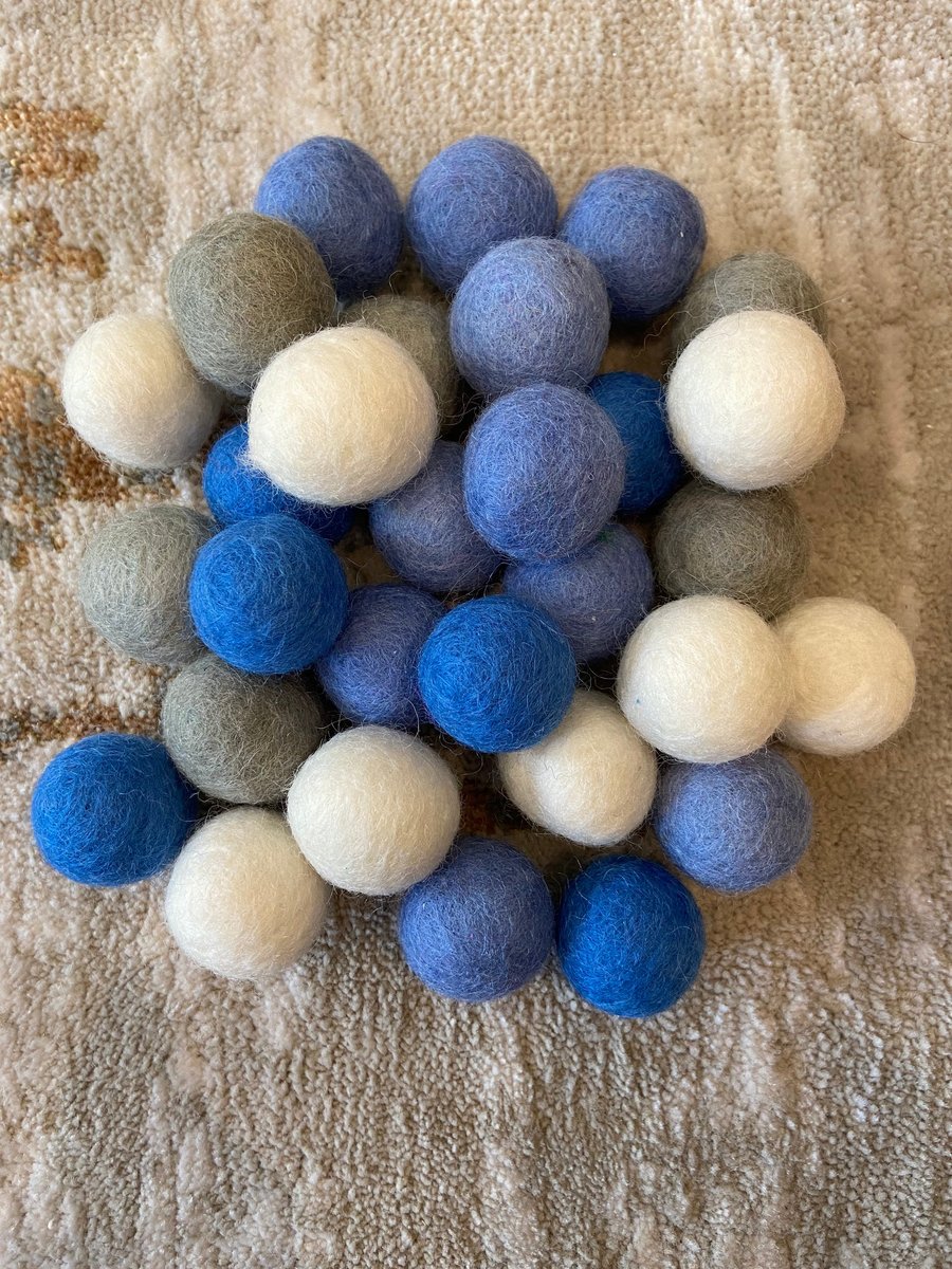 Traditional Baby Blue Boys Nursery Bedroom Mix, 100% Nepalese felt ball pom poms