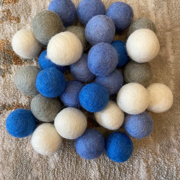 Traditional Baby Blue Boys Nursery Bedroom Mix, 100% Nepalese felt ball pom poms