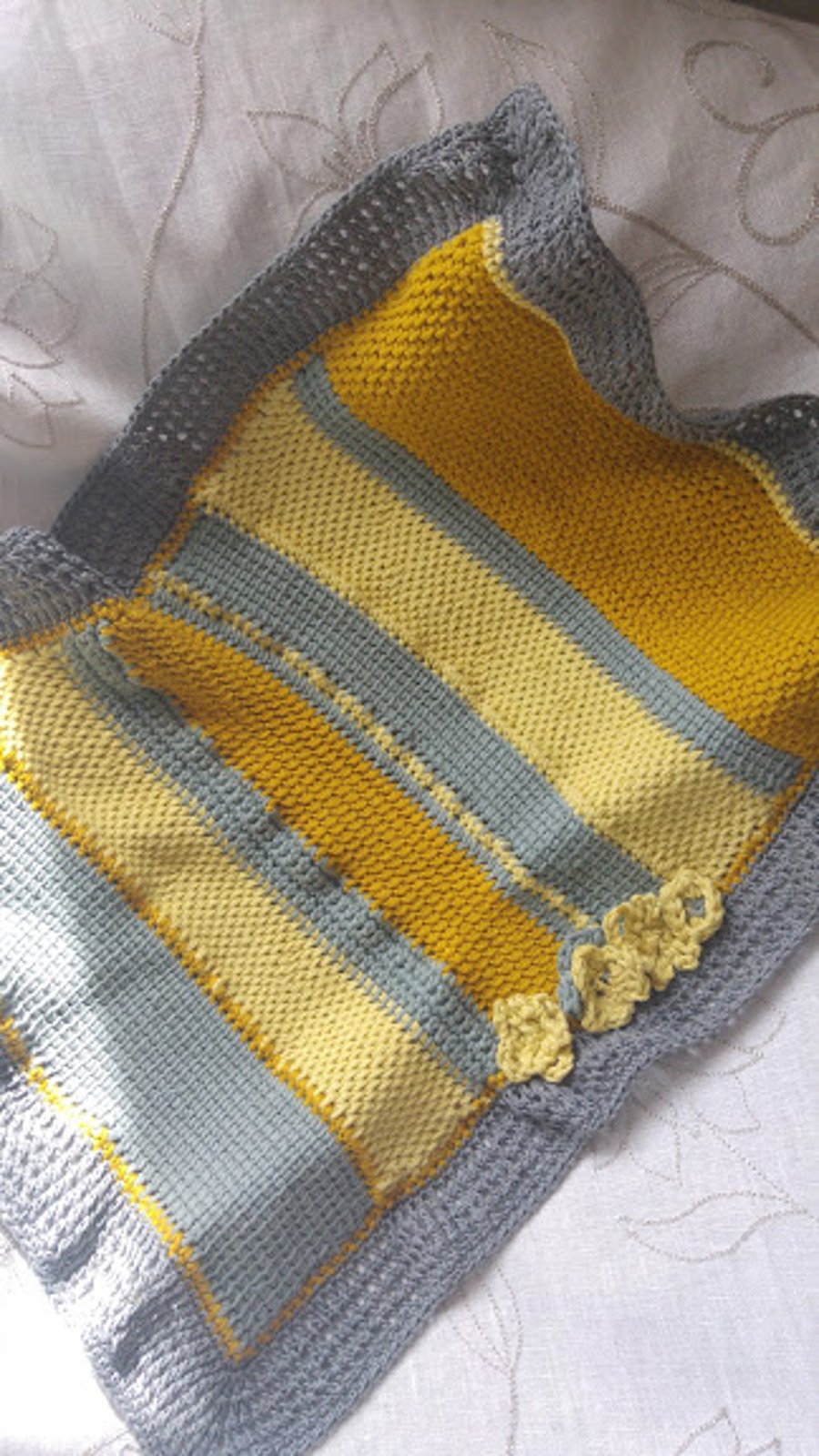 Raggedy Cotton Tunisian Knit Crochet Sampler Pram Blanket 