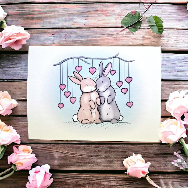 Bunnies in love greetings card