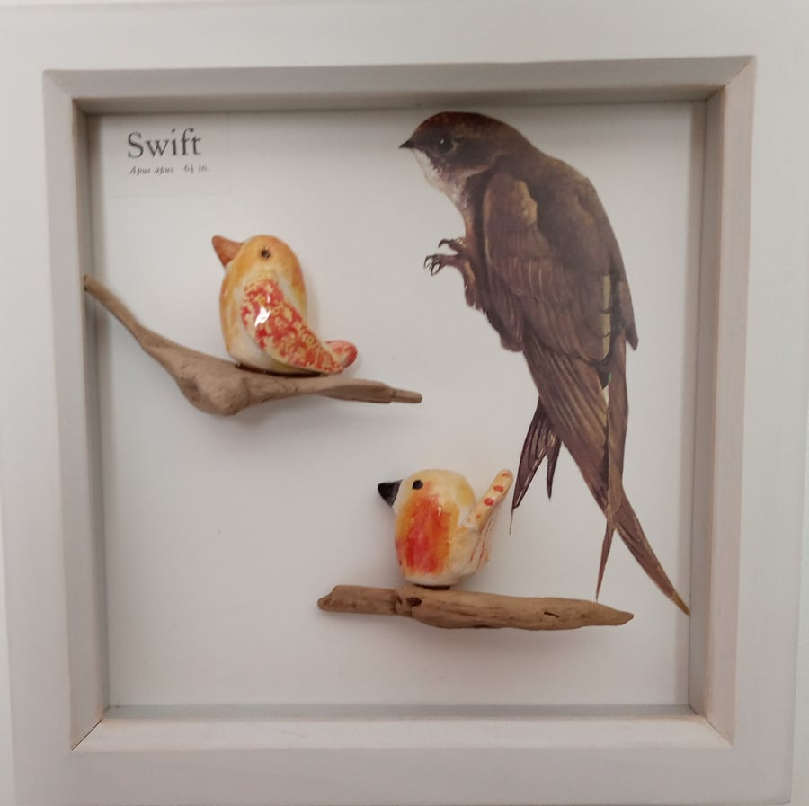  Framed ceramic bird collage "Swift"