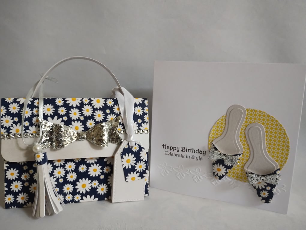 Daisy Daisy Matching Handbag Style Gift Box and 3d Shoes Birthday Card 