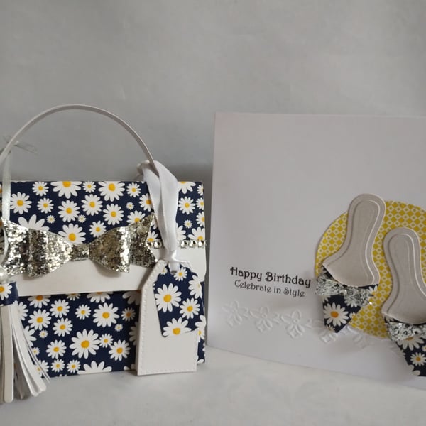 Daisy Daisy Matching Handbag Style Gift Box and 3d Shoes Birthday Card 