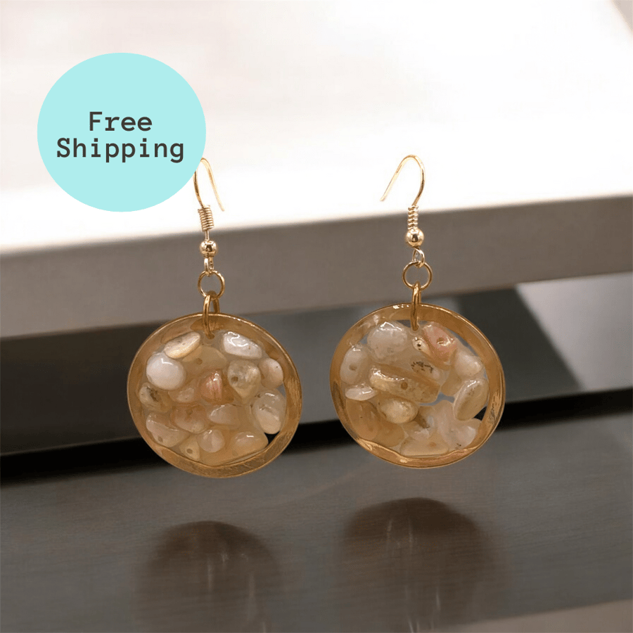 Copper Geode Peruvian Opal Earrings - Free Postage