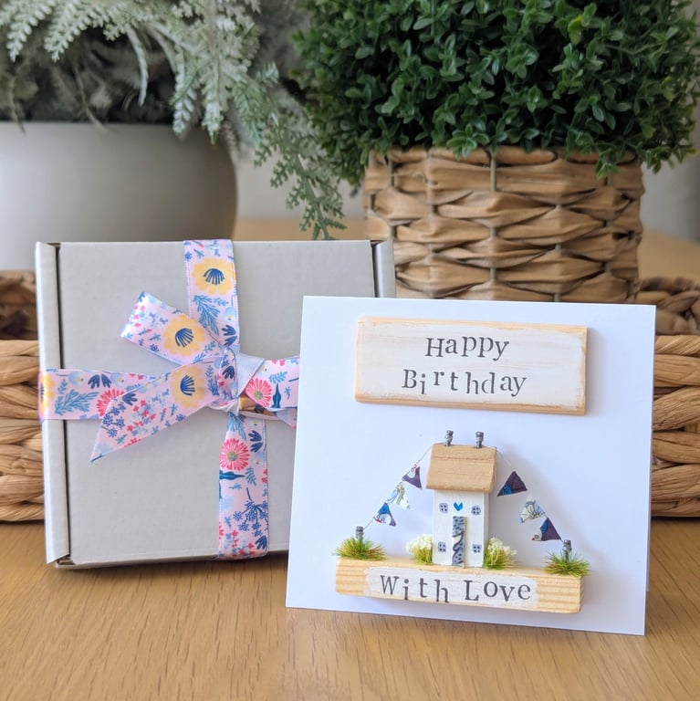 Happy Birthday Card With Removable Wooden Cottage Gift