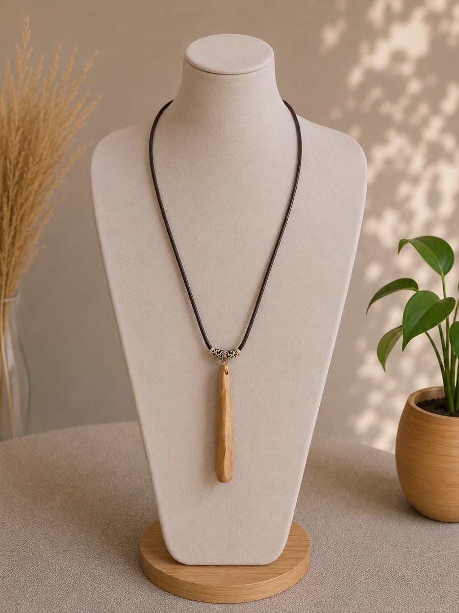 Upcycled Wood Bar Necklace Tapered Reclaimed Wood Pendant Wood Jewellery