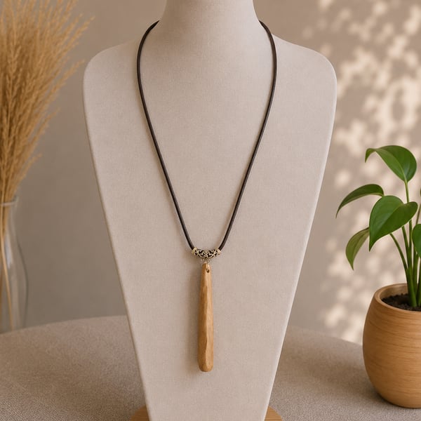 Upcycled Wood Bar Necklace Tapered Reclaimed Wood Pendant Wood Jewellery
