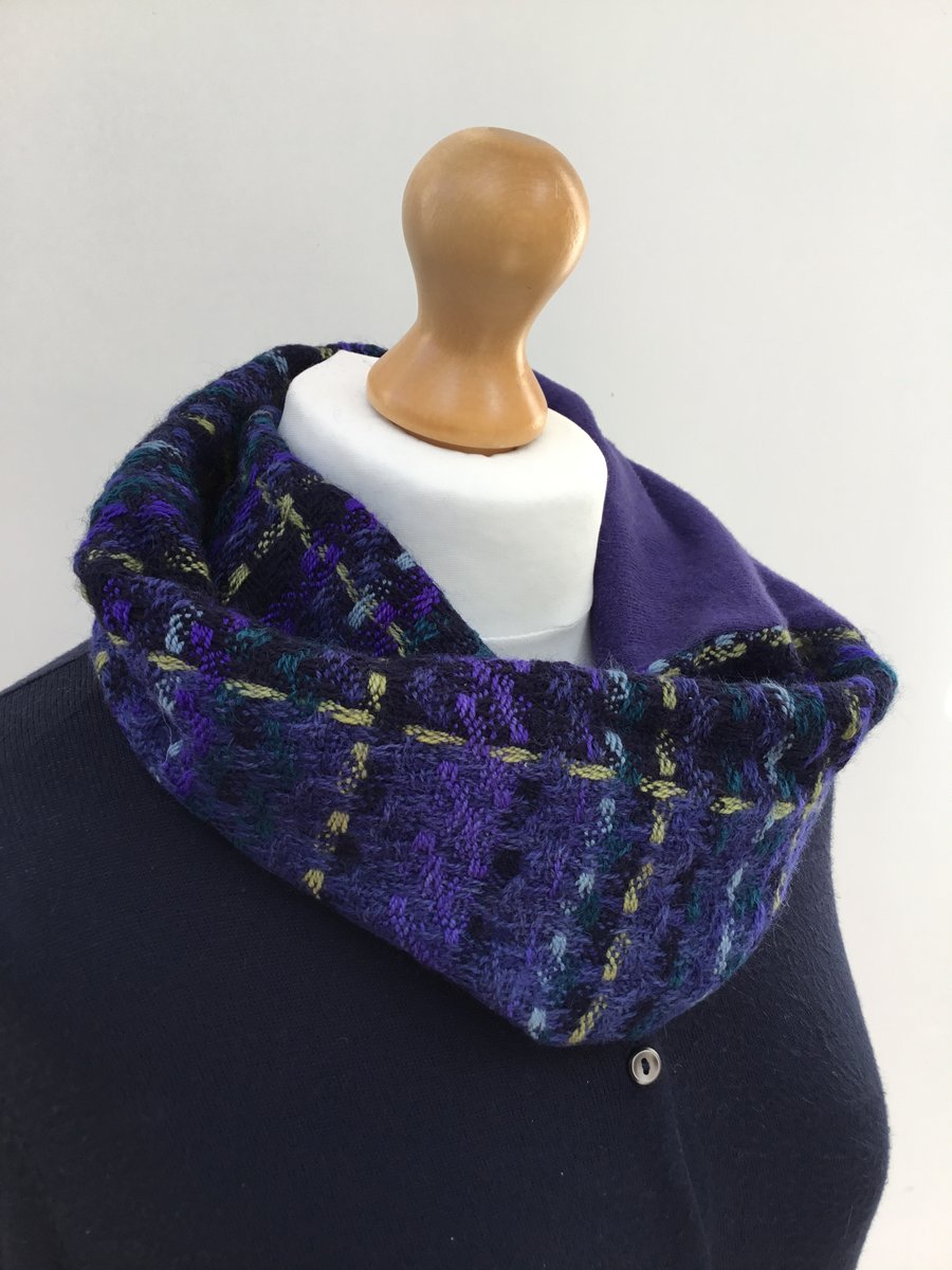 Handwoven purple merino and lambswool lace cowl scarf - a luxury gift