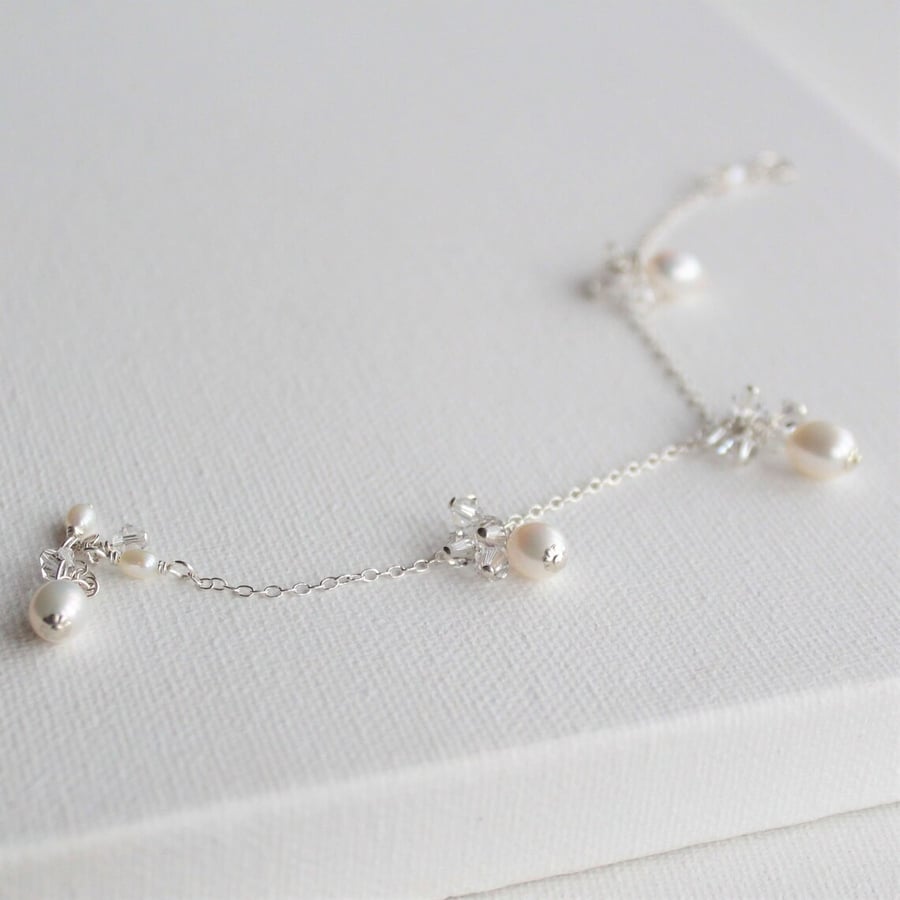 Freshwater pearl bridal bracelet in silver or gold