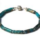 Bracelet Imperial Jasper Semi precious stone Deep Teal Blues Silver magnet