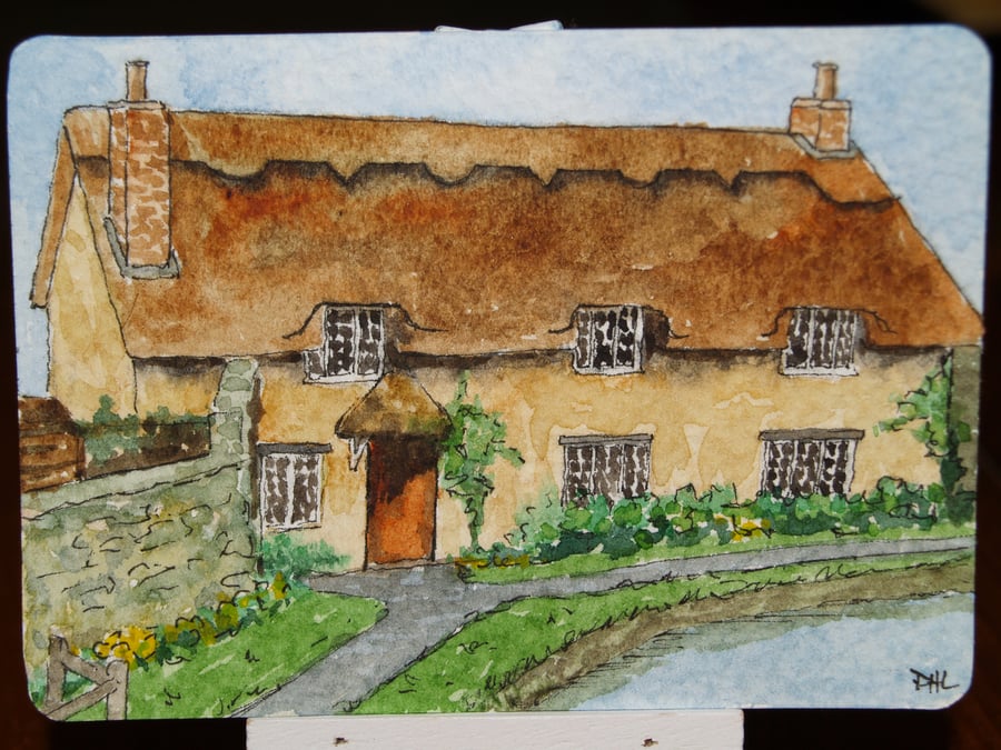 ACEO Original Thatched Cottage
