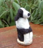  Needle felt white and black dog,  Border Collie sheep dog 10 cm tall - Image 1