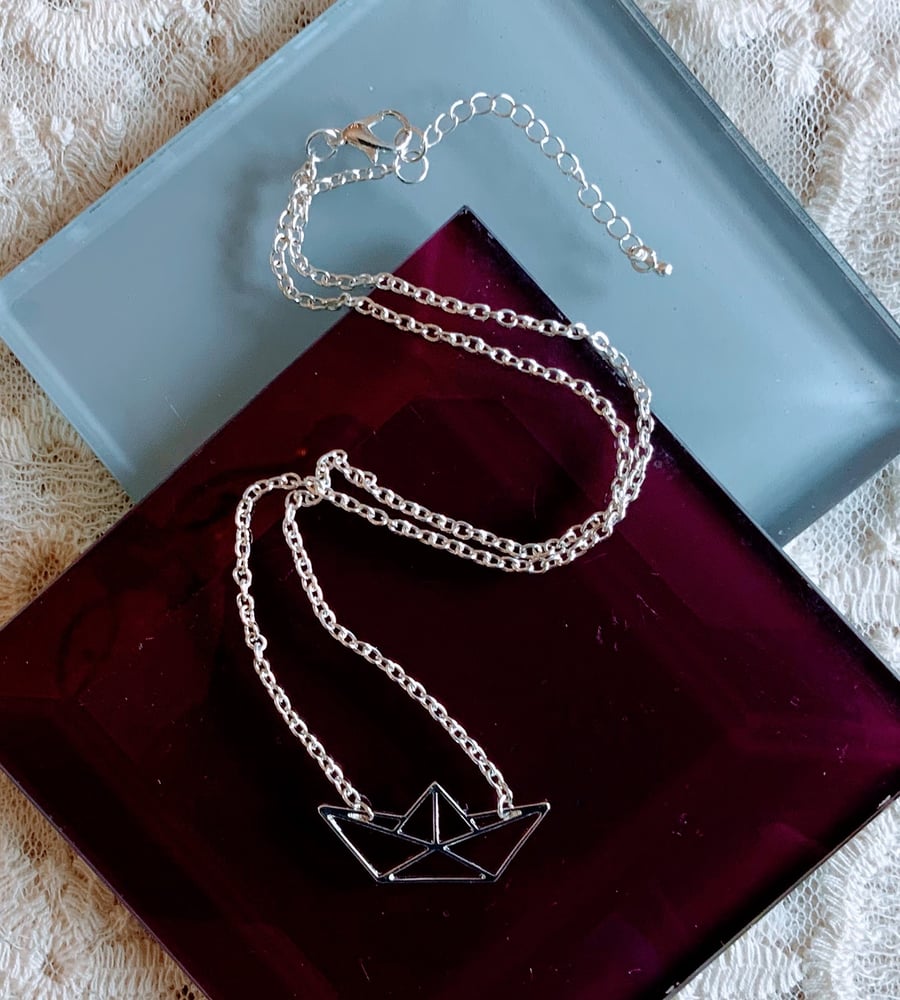 Origami Boat Charm Necklace.