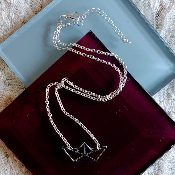 Origami Boat Charm Necklace.